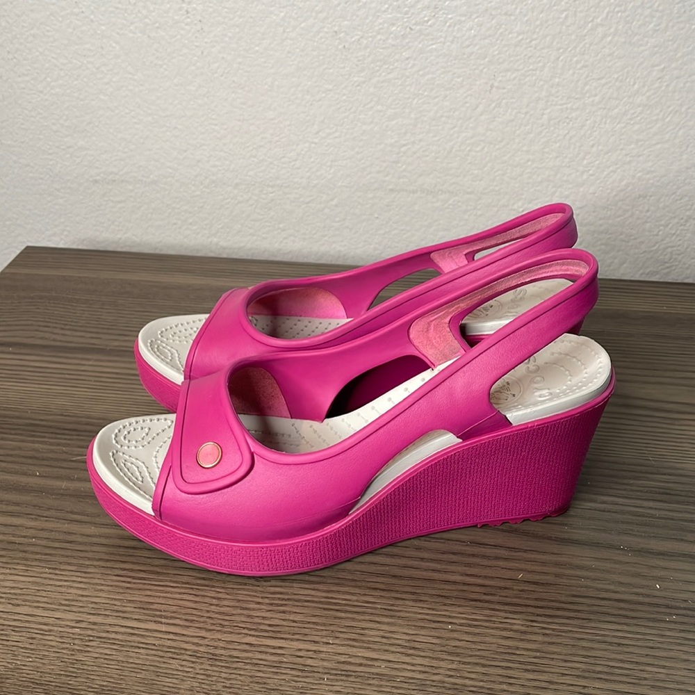 CROCS Pink Wedge Heeled Slingback Pink open Toe Sandals